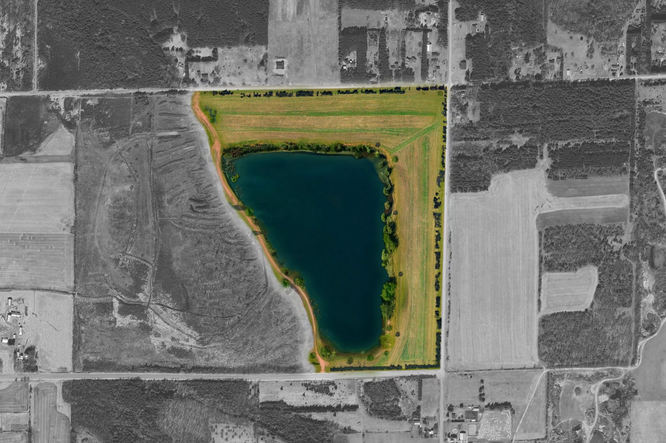 Conceptual rehabilitation plan: a naturalized pond surrounded by meadow